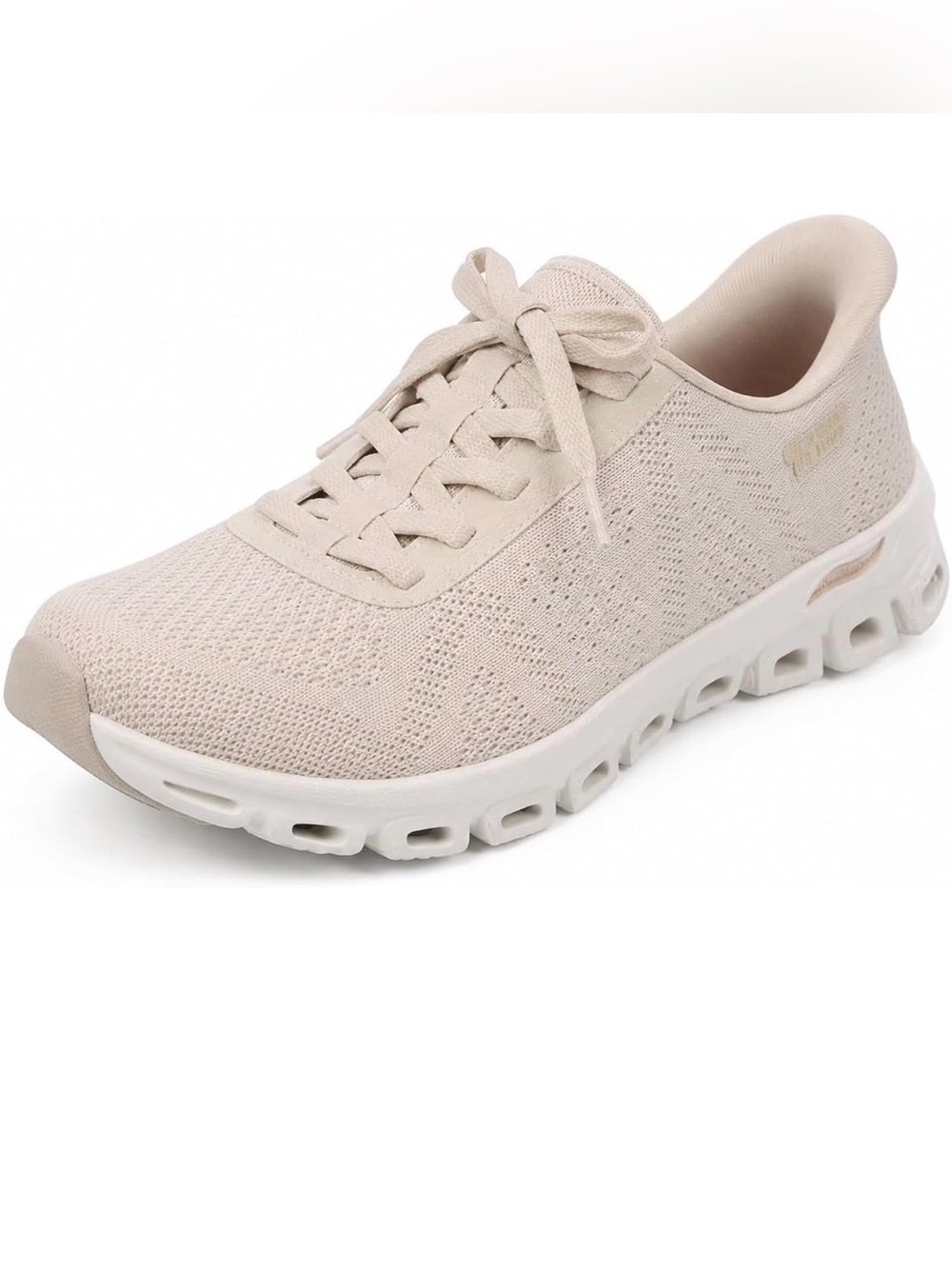 Skechers Women's Knit Athletic Sneaker in Beige and White